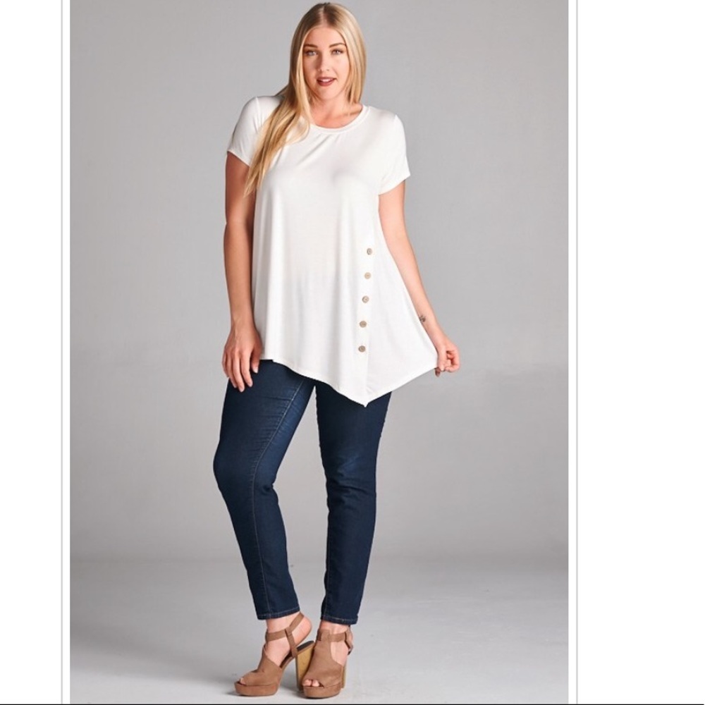 Plus Size Button Tunic Top Short Sleeve 95% Rayon